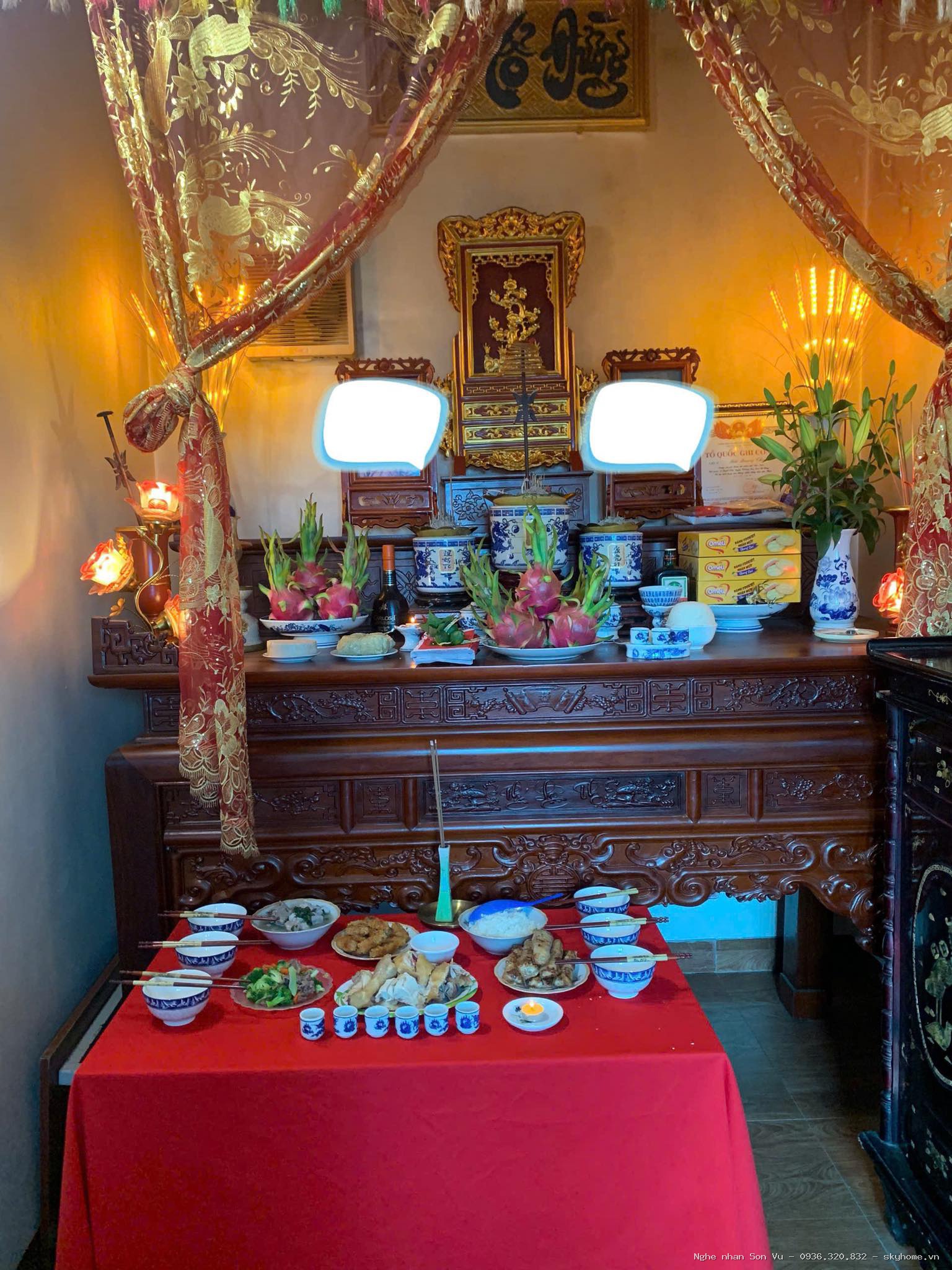 Bàn thờ gỗ phú quý cát tường - Chế tác bởi Nghệ nhân Sơn Vũ